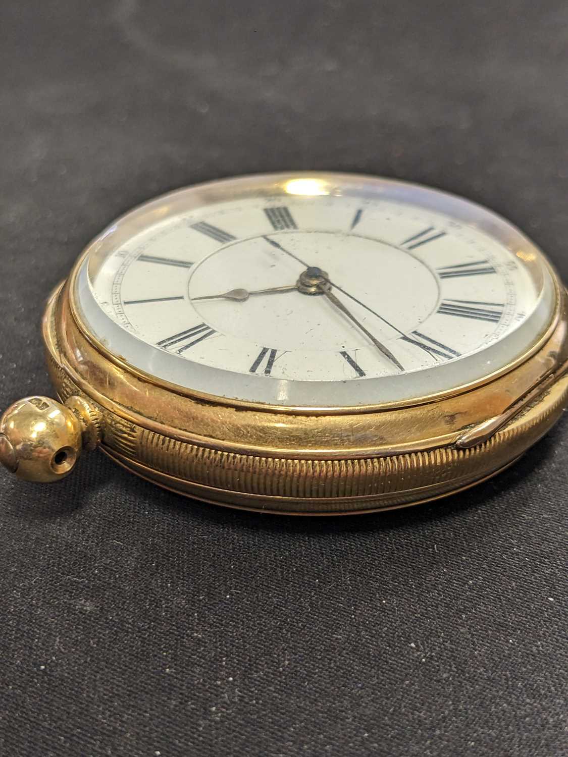 18CT GOLD CHRONOGRAPH POCKET WATCH, Joshua Critchley, stepped white enamel dial with Roman numerals, - Image 3 of 6