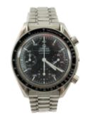 OMEGA SPEEDMASTER AUTOMATIC 'REDUCED' STAINLESS STEEL WRISTWATCH, signed black dial, luminous