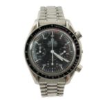 OMEGA SPEEDMASTER AUTOMATIC 'REDUCED' STAINLESS STEEL WRISTWATCH, signed black dial, luminous