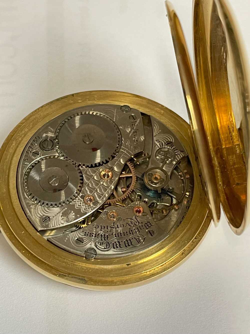 18CT GOLD WALTHAM FULL HUNTER POCKET WATCH, the white enamel dial signed 'Waltham U.S.A. - Image 6 of 23