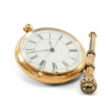 18CT GOLD CHRONOGRAPH POCKET WATCH, Joshua Critchley, stepped white enamel dial with Roman numerals,
