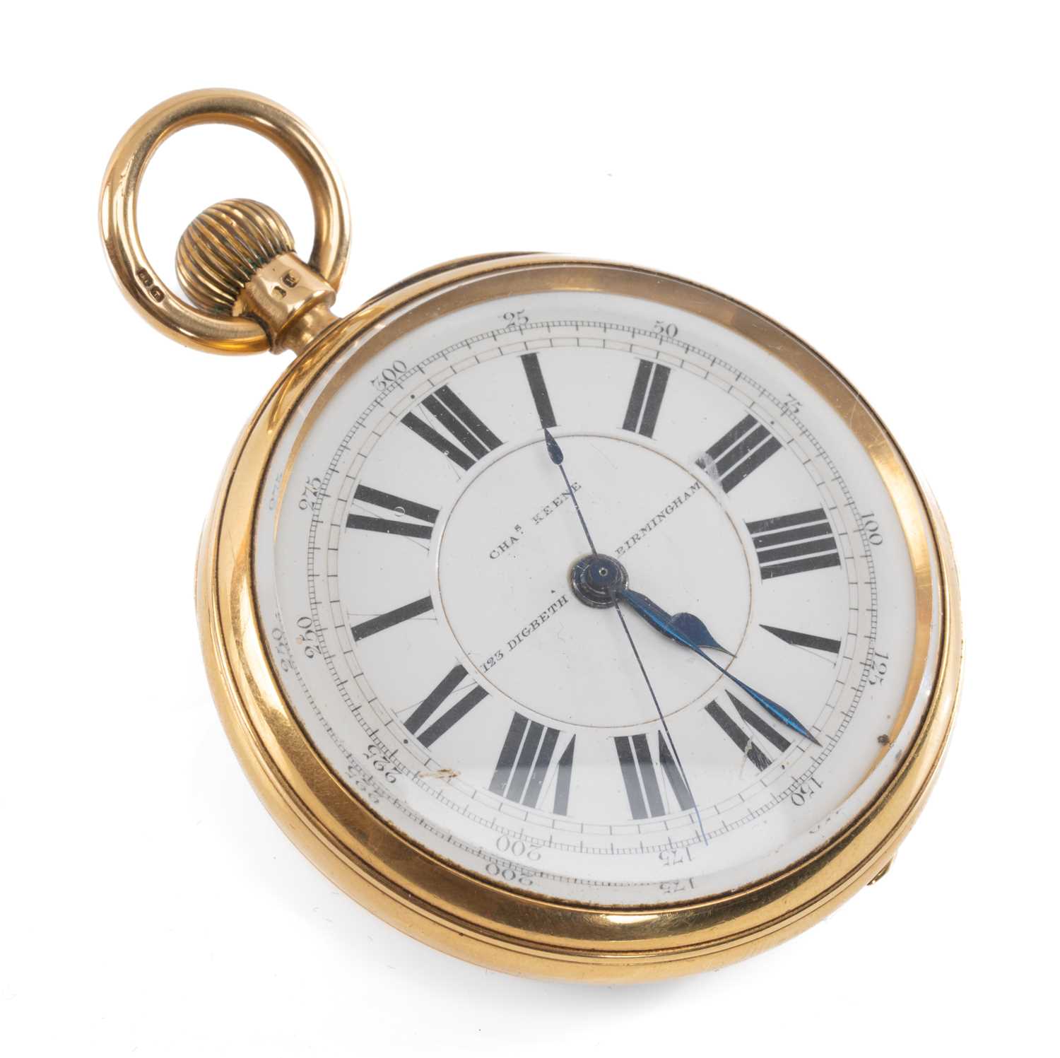 VICTORIAN 18CT GOLD CHRONOGRAPH POCKET WATCH, 1882, stepped enamel dial...
