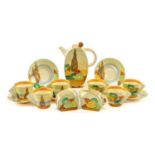 CLARICE CLIFF 'CAPRI' BON JOUR COFFEE SET, c.1935, comprising coffee pot and cover, jug, sugar bowl,