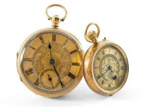 TWO 18CT GOLD POCKET WATCHES, the larger by Adam Burdess, Coventry, London 1879, with foliate