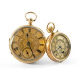 TWO 18CT GOLD POCKET WATCHES, the larger by Adam Burdess, Coventry, London 1879, with foliate
