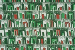 ANGELO TESTA (American 1921-1984) designed furnishing textile, 'Shingles', hand screen-print on