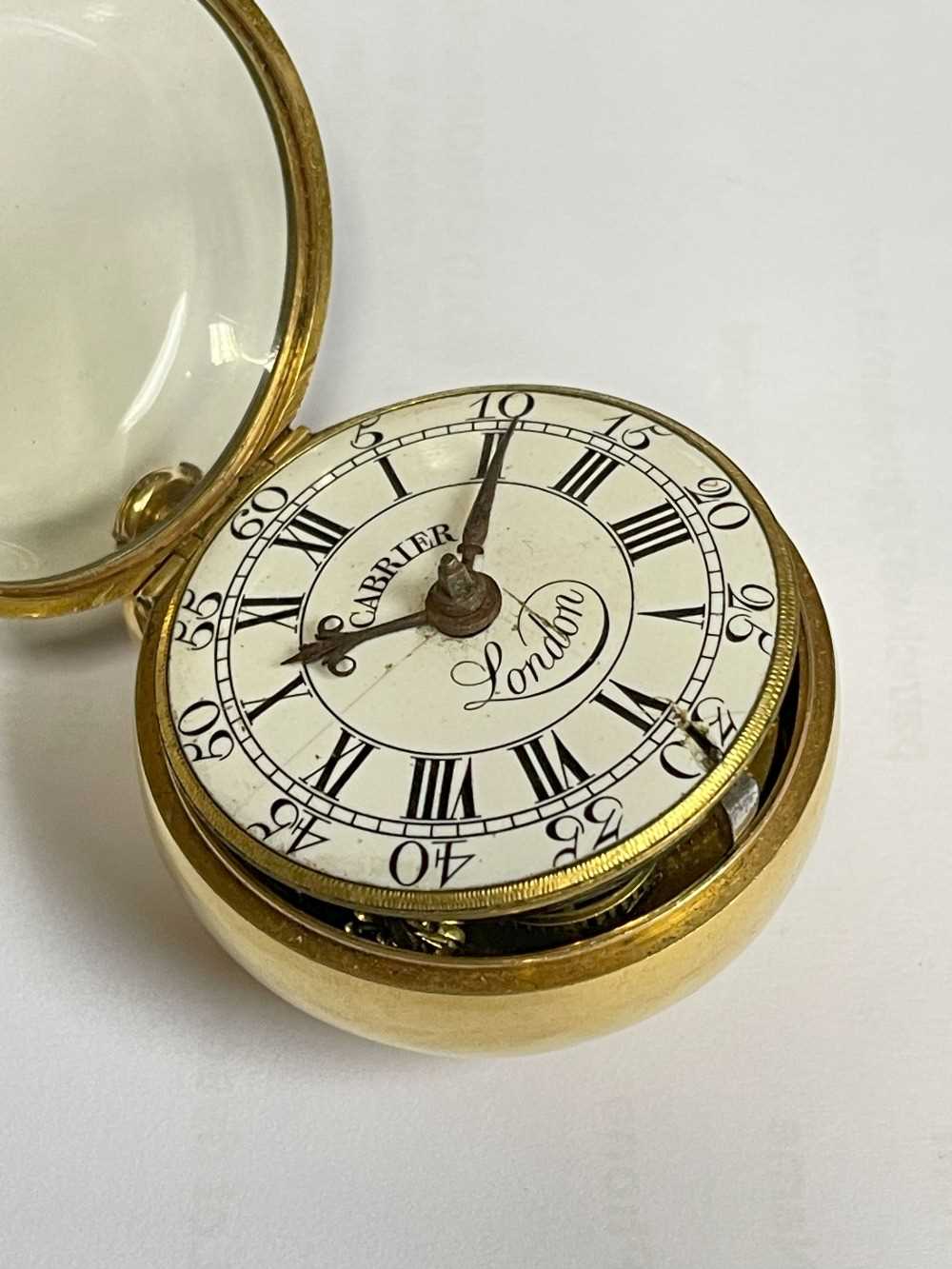 MID-18TH C. GOLD PAIR CASED POCKET WATCH, Charles Cabrier, London 1750, with white enamel dial, - Image 8 of 12