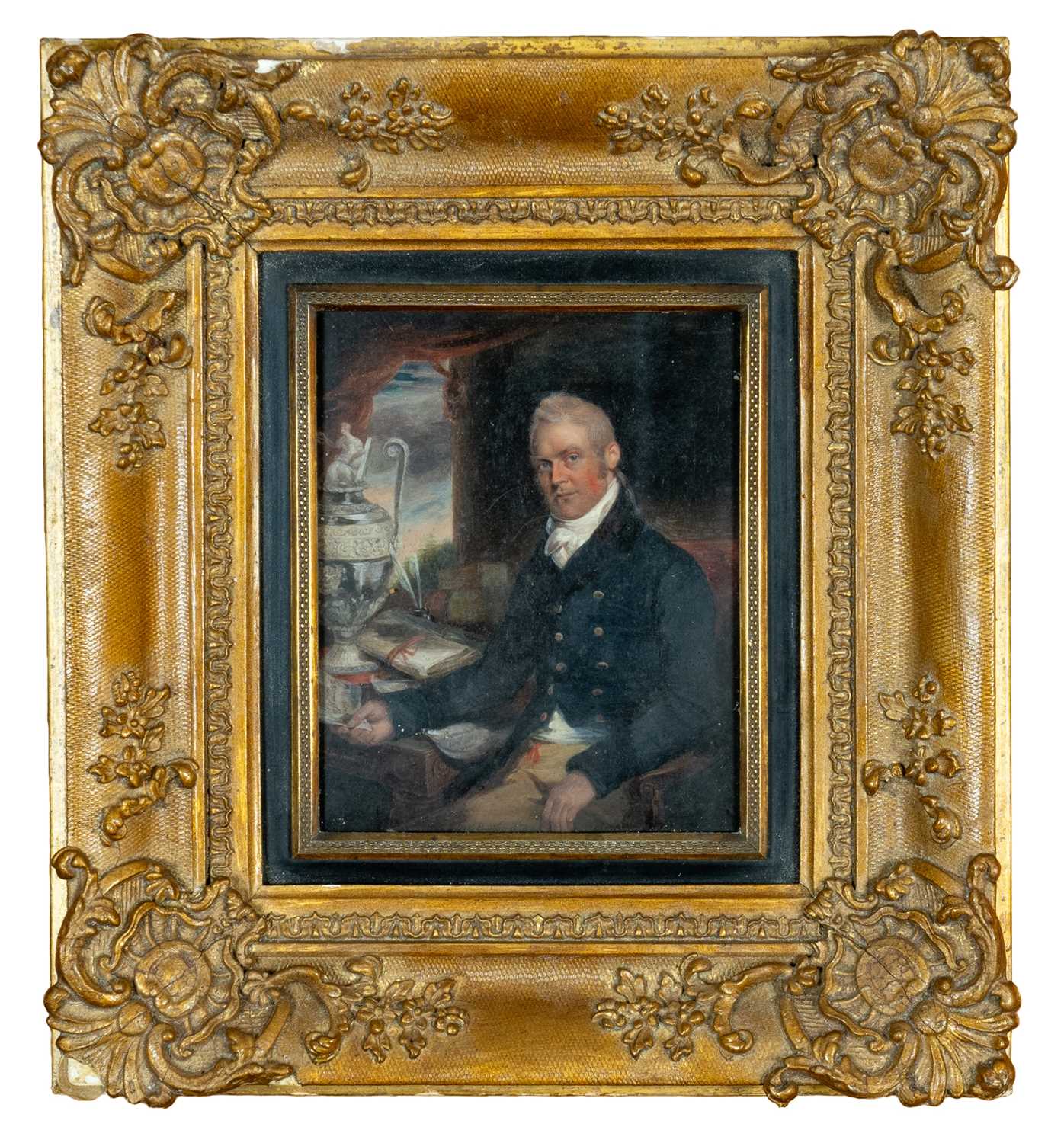 CHARLES BESTLAND (act. 1783-1837) oil on metal - portrait of a gentleman, seated half length wearing