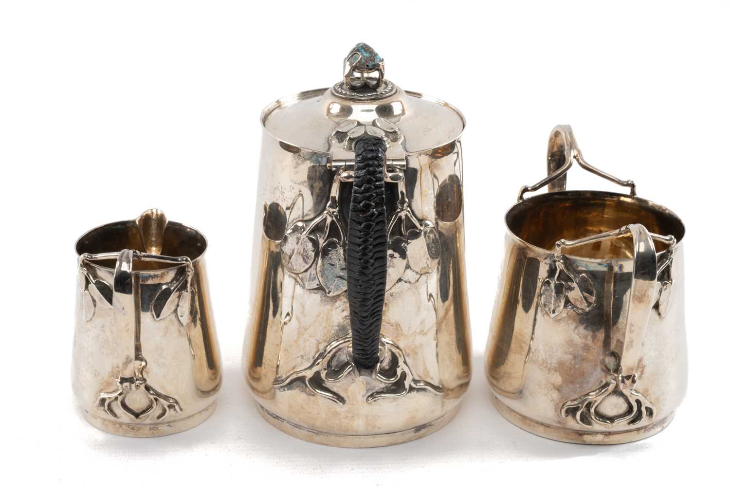 RARE SCOTTISH ARTS & CRAFTS SILVER COFFEE SERVICE each element cylindrical, tapered and with - Image 3 of 34