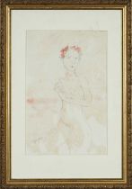 ‡ SIR JACOB EPSTEIN KBE (1880-1959) pencil and pink wash - Nude Female, signed, 33 x 21cms