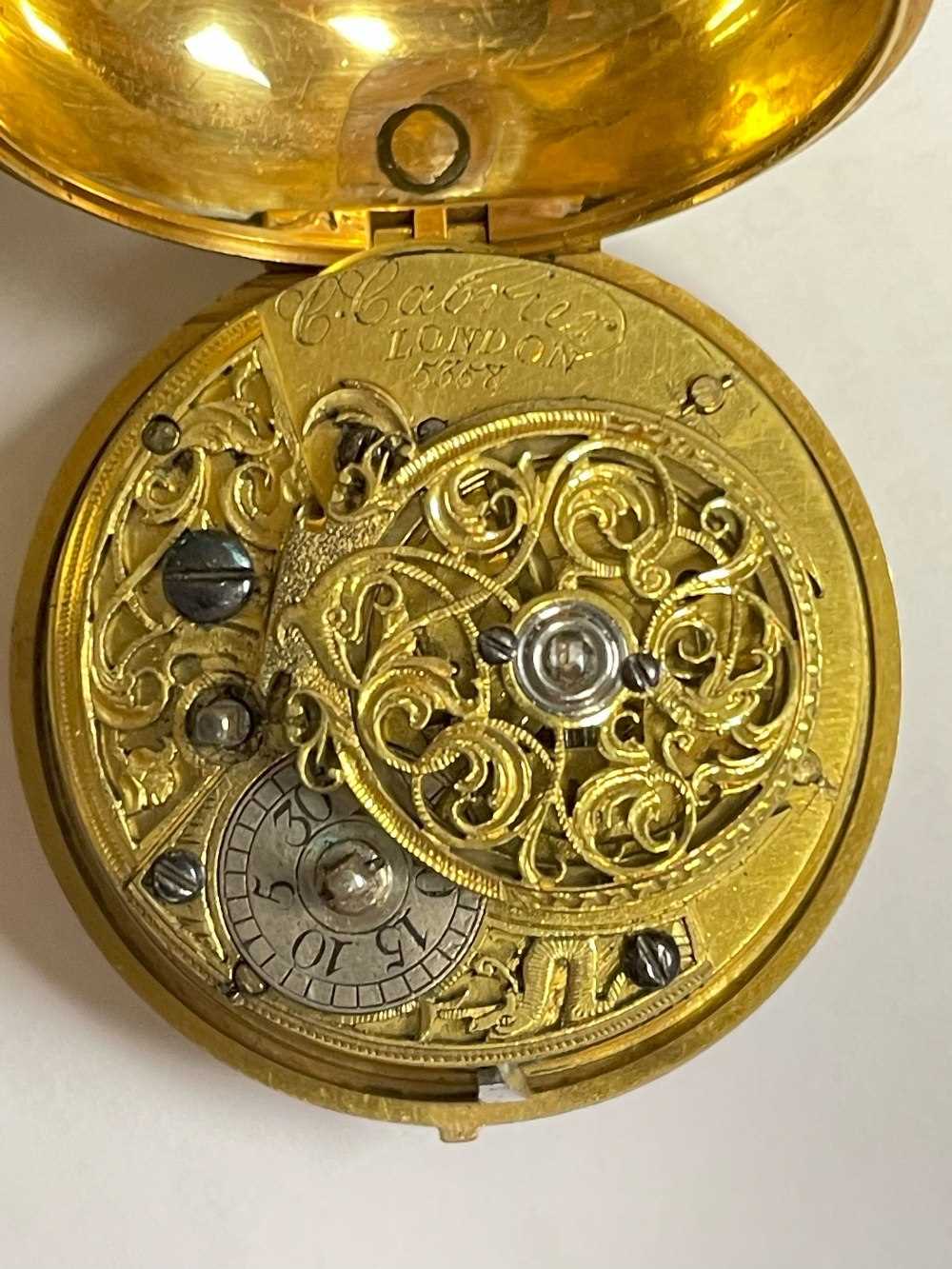 MID-18TH C. GOLD PAIR CASED POCKET WATCH, Charles Cabrier, London 1750, with white enamel dial, - Image 10 of 12