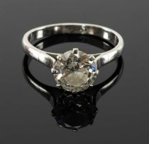 PLATINUM SOLITAIRE DIAMOND RING, the single claw set round brilliant cut diamond measuring 1.45cts