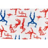 ALEXANDER CALDER (American 1898-1976) textile, 'Calders Acrobats', 1976, length 16.5" by 24.5"