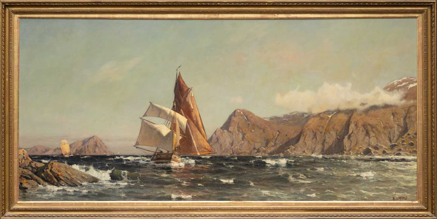 HENRY ENFIELD (1839-1908) monumental oil on canvas - Racing Yachts in Norwegian Fjord, signed, 98.