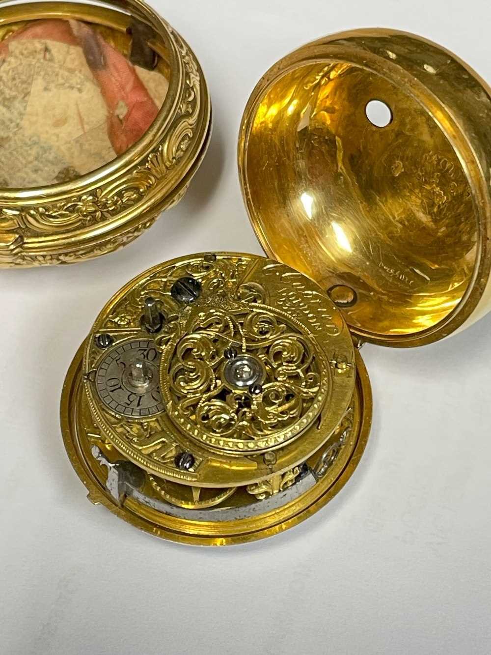 MID-18TH C. GOLD PAIR CASED POCKET WATCH, Charles Cabrier, London 1750, with white enamel dial, - Image 11 of 12