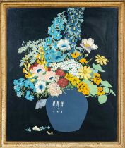 JOHN HALL THORPE (1874-1947) woodcut - The Country Bunch, wildflowers in a blue vase with window