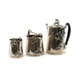 RARE SCOTTISH ARTS & CRAFTS SILVER COFFEE SERVICE each element cylindrical, tapered and with
