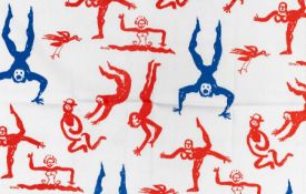 ALEXANDER CALDER (American 1898-1976) textile, 'Calders Acrobats', 1976, length 16.5" by 24.5"