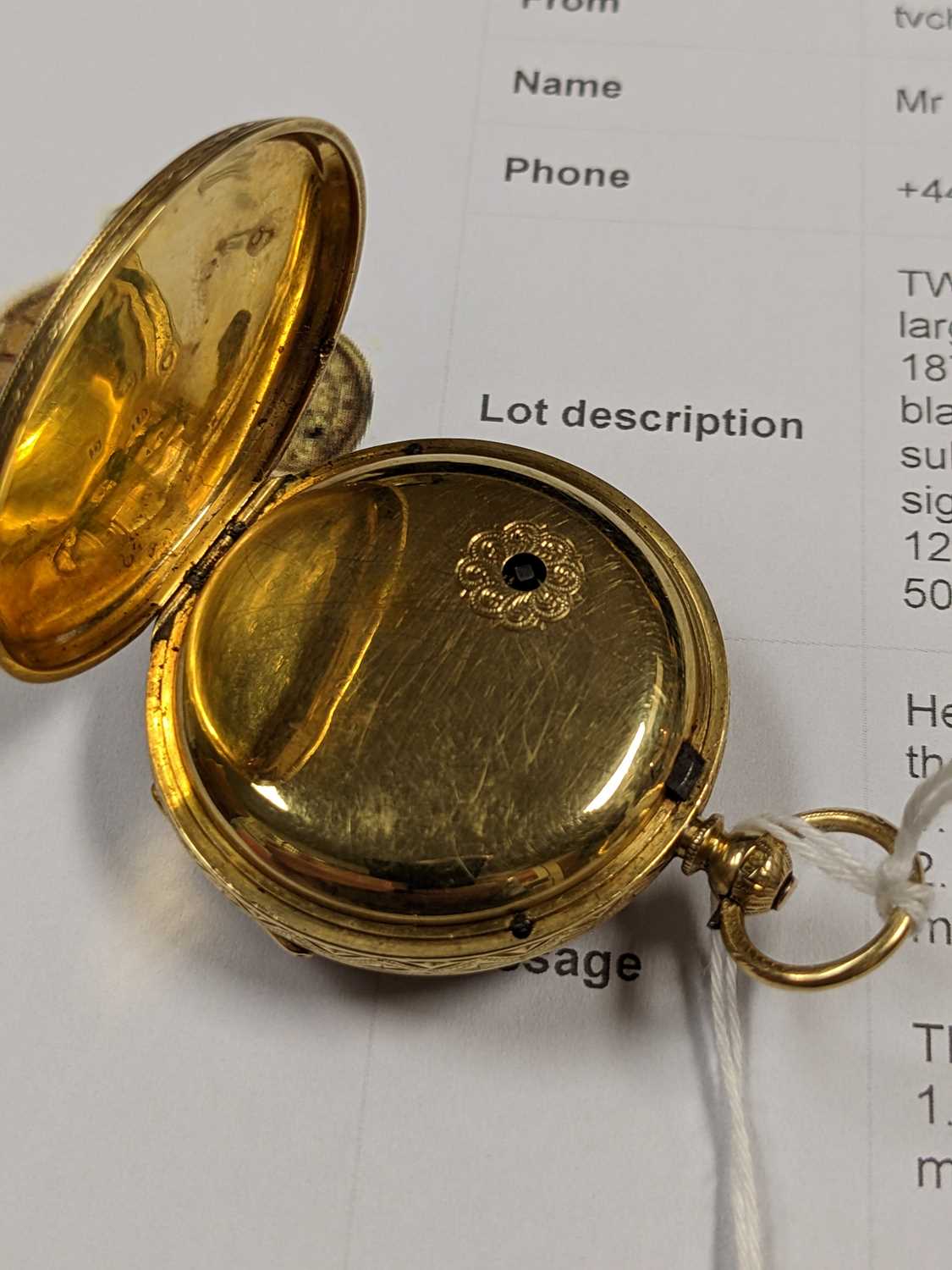 TWO 18CT GOLD POCKET WATCHES, the larger by Adam Burdess, Coventry, London 1879, with foliate - Image 2 of 4
