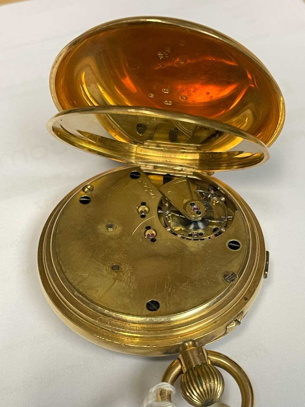 VICTORIAN 18CT GOLD CHRONOGRAPH POCKET WATCH, 1882, stepped enamel dial signed 'Chas. Keene, - Image 2 of 3