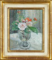 ‡ DIANA ARMFIELD RA RWA MSIA (b.1920) oil on board - 'Flowers in the Victorian Goblet', signed