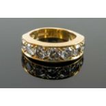 SEVEN STONE DIAMOND & 18CT GOLD HALF HOOP RING, the modern brilliant cut diamonds about 0.35ct