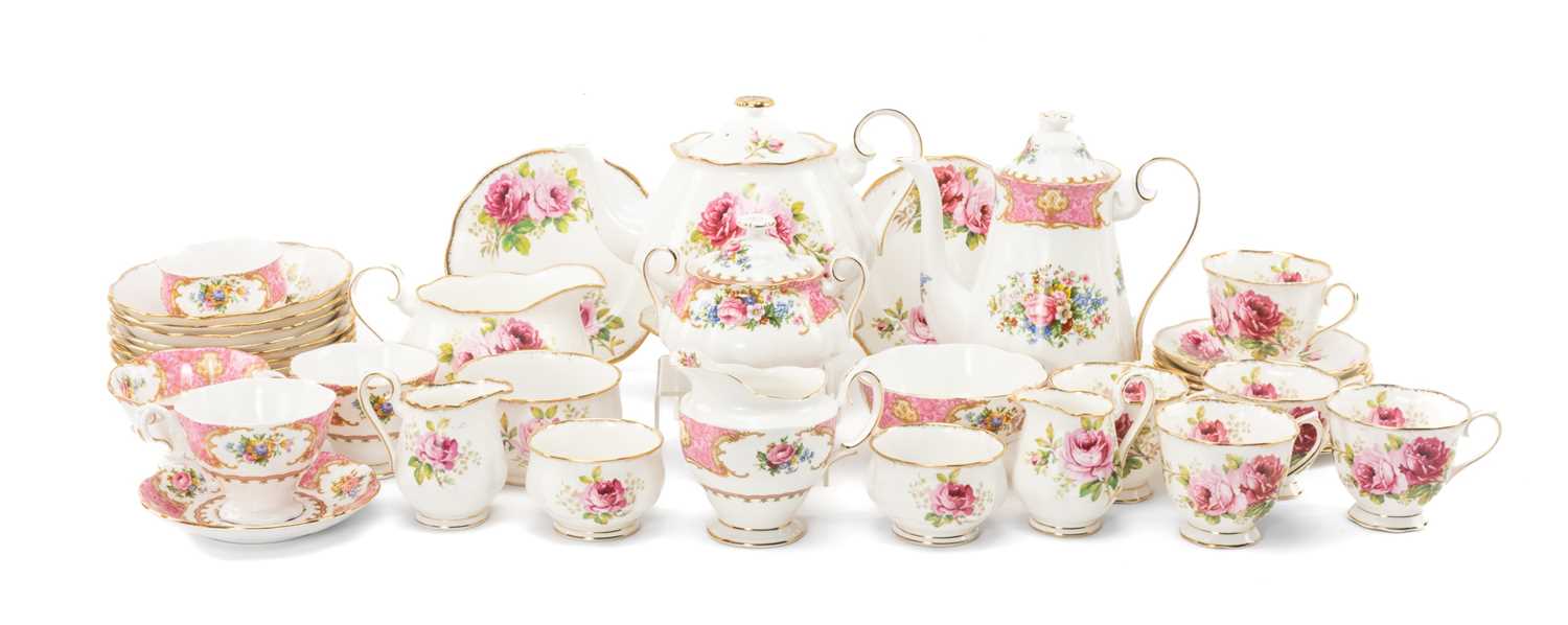 TWO ROYAL ALBERT BONE CHINA PART SERVICES, comprising 10 'Lady Carlyle' pattern teawares, and 30 '