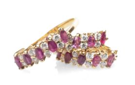 18CT GOLD RUBY & DIAMOND RING together with a simialr pair of earrings, 7.4gms gross (3) Provenance: