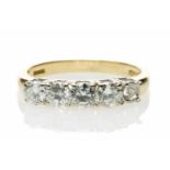 18CT GOLD FIVE STONE DIAMOND RING, one diamond missing, the four remaining stones measuring 0.