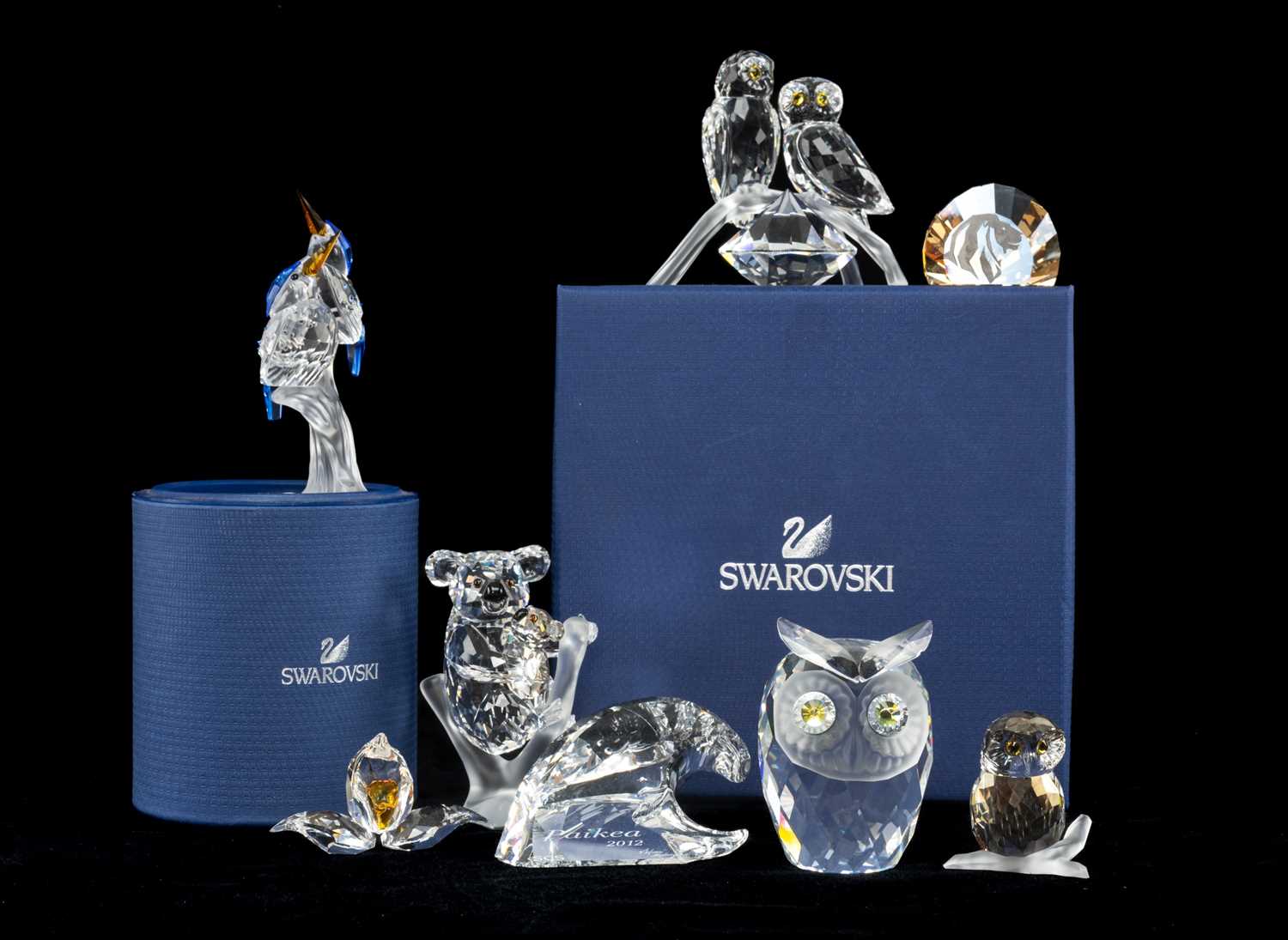 COLLECTION OF SWAROVSKI CRYSTAL including, Pair of Owls, model no.1003312, 8cms (h), boxed, Large
