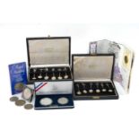 SILVER SPOONS & ASSORTED COLLECTABLE COINS, including two boxed sets of Brazilian 833 standard