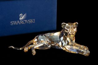 SWAROVSKI CRYSTAL 2016 LION MOTHER, model no. 5135895, light brown crystal, approx. 7 (h) x 18cms (