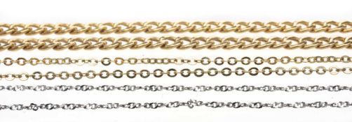 9CT GOLD CURB LINK CHAIN, 45cms long, 5.3gms, silver chain and yellow metal chain (3) Provenance: