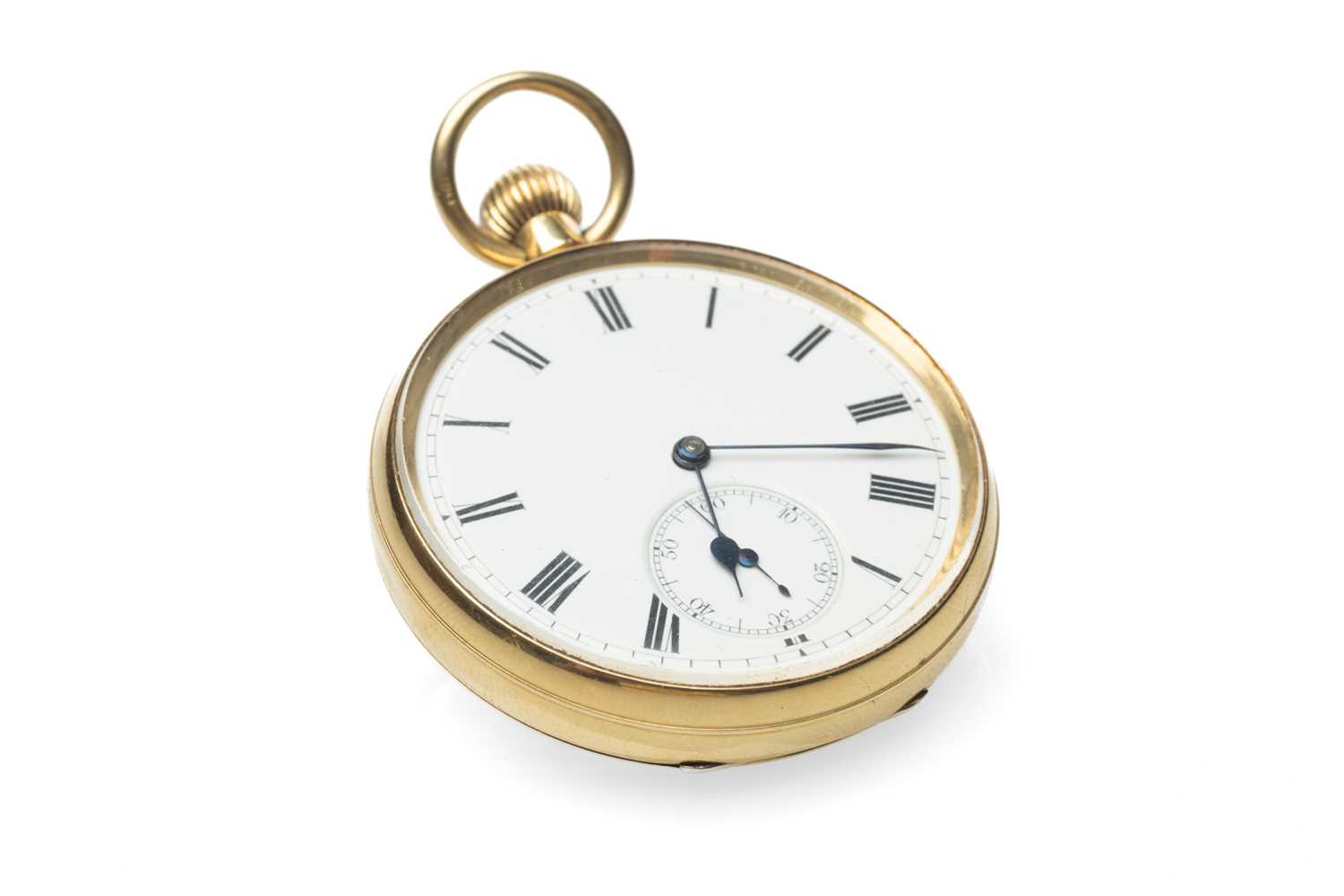 18CT GOLD OPEN FACE POCKET WATCH, white enamel dial with Roman numerals and subsidiary seconds dial, - Image 2 of 2