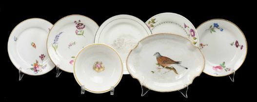 GROUP OF SEVEN SWANSEA PORCELAINS comprising topographical scene plate, oval dish with titled ‘