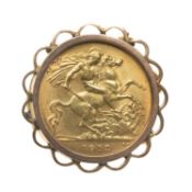GEORGE V GOLD HALF SOVEREIGN, 1912, in 9ct gold brooch mount, 5.8gms Provenance: deceased estate