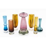COLLECTION OF 20TH CENTURY SCANDINAVIAN GLASSWARE including, tall purple 'mushroom' candle holder,