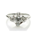 18CT WHITE GOLD & PLATINUM FIVE-STONE DIAMOND RING, old cut graduated stones, 0.7cts overall