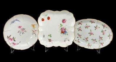 THREE VARIOUS SWANSEA PORCELAIN CRUCIFORM DISHES oval (28cms), square (23cms) and circular (22.