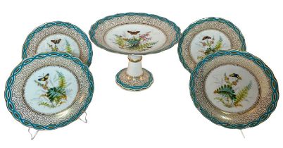 STAFFORDSHIRE BONE CHINA PART DESSERT SERVICE, each piece painted with butterfly above flowers and