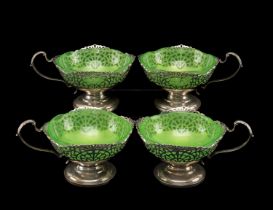 SET OF FOUR GEORGE V SILVER SUNDAE CUPS, Mappin & Webb, Birmingham 1930, with pierced borders and