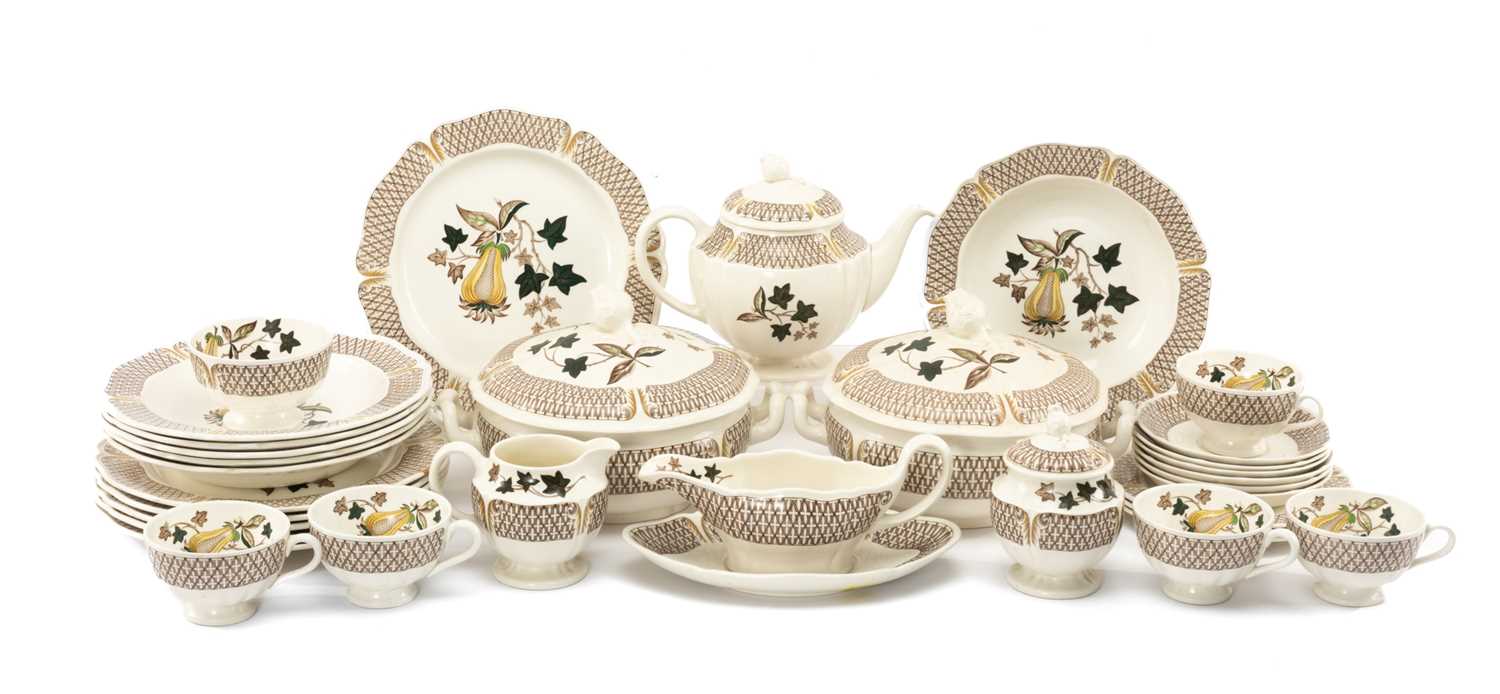 WEDGWOOD 'AVOCADO' PATTERN PART DINNER SERVICE, including two tureemns, sauce boat & stand, 6