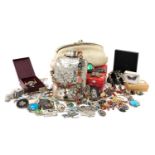 ASSORTED COSTUME JEWELLERY & WATCH HEADS, including matching silver and amethyst pendant and
