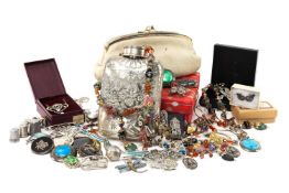 ASSORTED COSTUME JEWELLERY & WATCH HEADS, including matching silver and amethyst pendant and