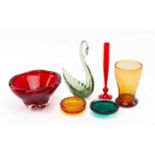 COLLECTION OF MID-CENTURY WHITEFRIARS GLASSWARE including, large ruby lobbed bowl, possibly model