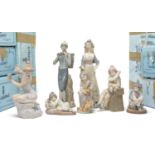 SEVEN LLADRO FIGURINES including, Miss Valencia, no.1422, Startled Summer, no.5614, Little Jester,
