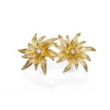 18CT GOLD FILIGREE FLOWERHEAD EARRINGS, set with white gem stones, 7.3gms (2) Provenance: Torfaen