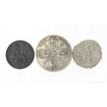 COLLECTABLE COINS comprising believed silver Denarius, George V 1914 one florin, Georges IV 1828
