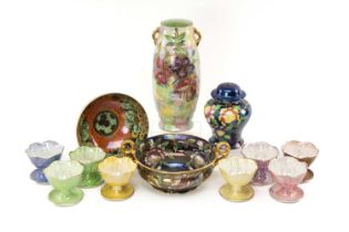 GROUP OF MALING LUSTRE WARE, including eight sundae cups, vase, two bowls, table lamp etc (12)