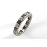 14CT WHITE GOLD, DIAMOND & SAPPHIRE ETERNITY RING, alternately set with 11 square cut sapphires